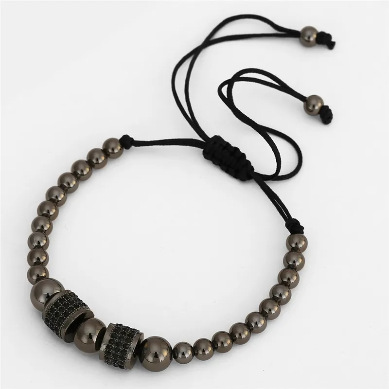 

2018 Luxury CZ Black Zircon Long Tubes&4MM Copper Beads Macrame Men Bracelets&Bangles For Women Jewelry