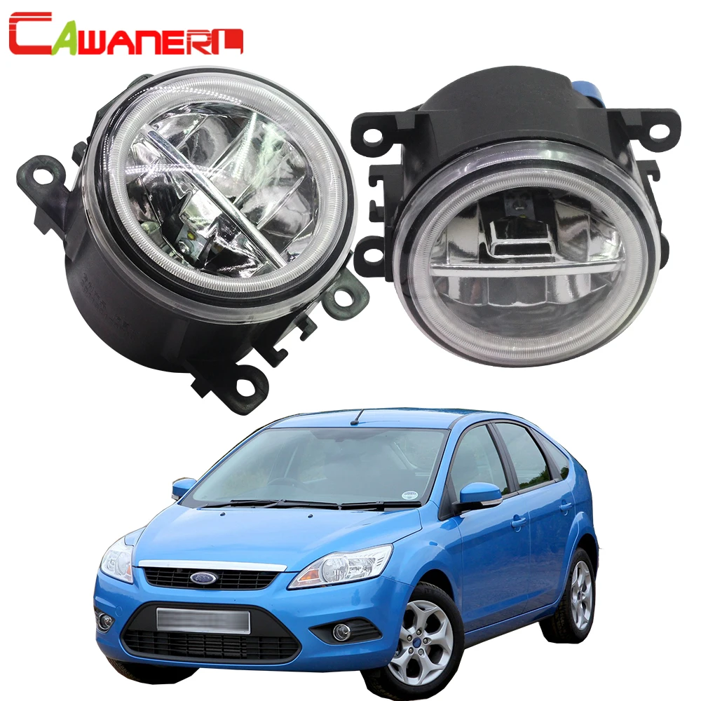Cawanerl для Ford Focus MK2 MK3 2004- Автомобильный светодиодный фонарь 4000лм передний противотуманный светильник+ Ангел глаз дневной ходовой светильник DRL 12 В 2 штуки