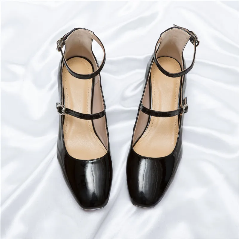 YMECHIC 2019 Retro New Reach Block Heels Womens Shoes Genuine Cow Patent Leather Ankle Strap Mary Jane Party Pumps Women | Обувь