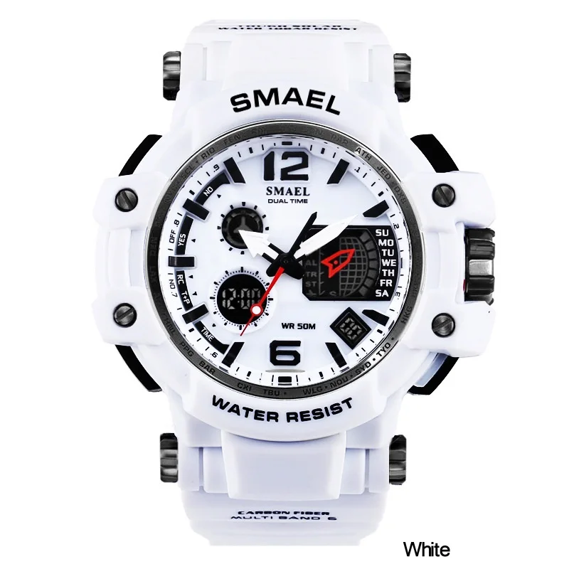 White SMAEL Мужские кварцевые цифровые часы мужские спортивные часы электронные военные наручные часы мужские водонепроницаемые часы 1509 Relogios Masculino - Цвет: White