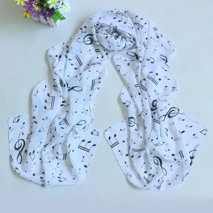 Мода ACC Шаль Обертывание женщин шарф нот печатных леди шифон шелковый шарф Одежда и аксессуары
