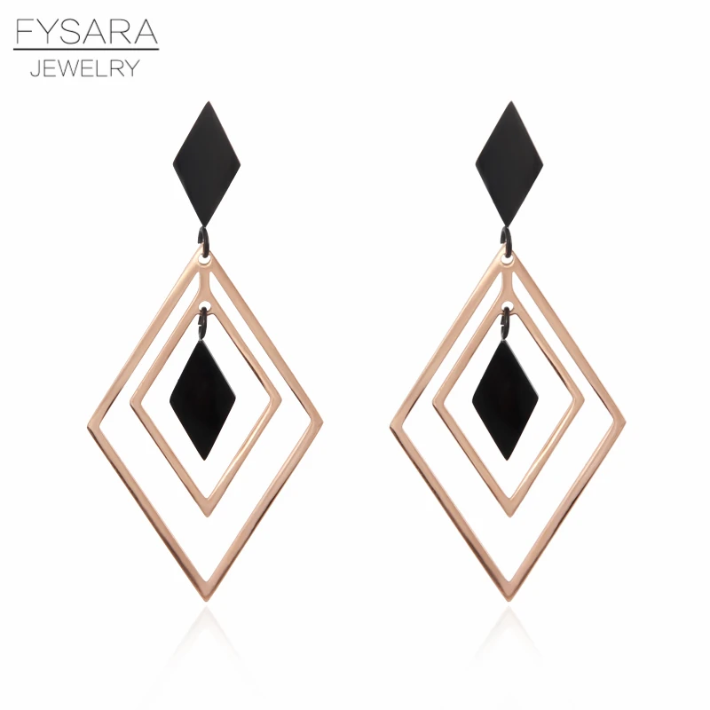 FYSARA геометрические черные полый ромб серьги простые ювелирные изделия цвета