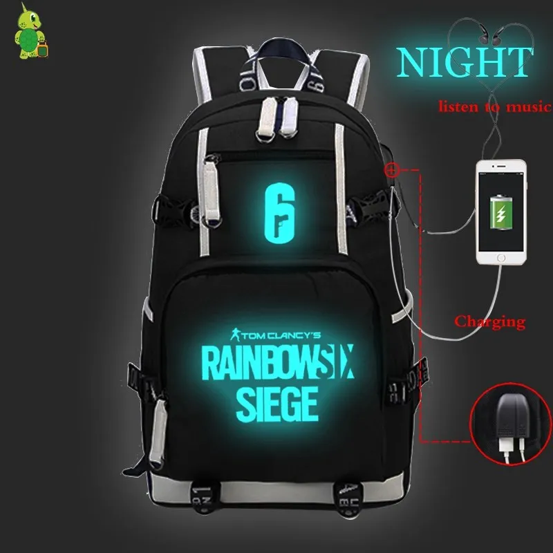 Игровой рюкзак Tom Clancy's Rainbow Six Siege для женщин и мужчин, рюкзак для ноутбука с USB зарядкой, большие школьные сумки для подростков, дорожные сумки на плечо