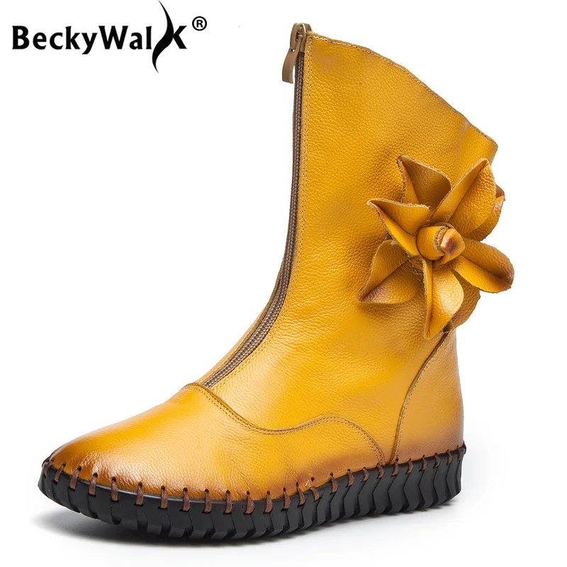 Женские сапоги до середины икры BeckyWalk зимняя обувь из натуральной кожи винтажные