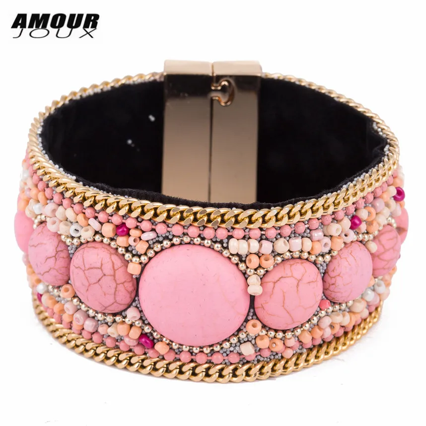 AMOURJOUX 2017 ручной работы этнические разноцветные бусины из смолы кожаный магнитный