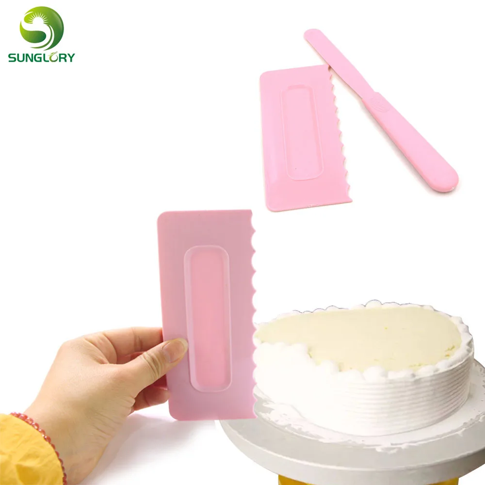 

2PCS/SET Plastic Cake Spatulas Pastry Icing Comb Set Butter Cream Cake Scraper Smoother Baking Tools For Cakes Fondant Mold Tool