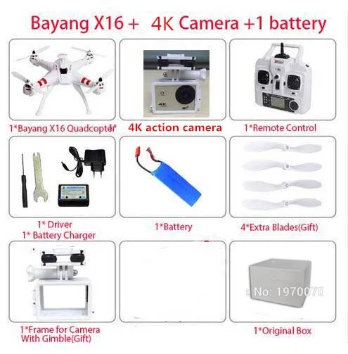 BAYANG Профессиональный Дрон X16 2,4G RC Квадрокоптер Helicoper бесщеточный мотор с 2MP HD Wifi камерой RTF - Цвет: 4k camera 1 battery