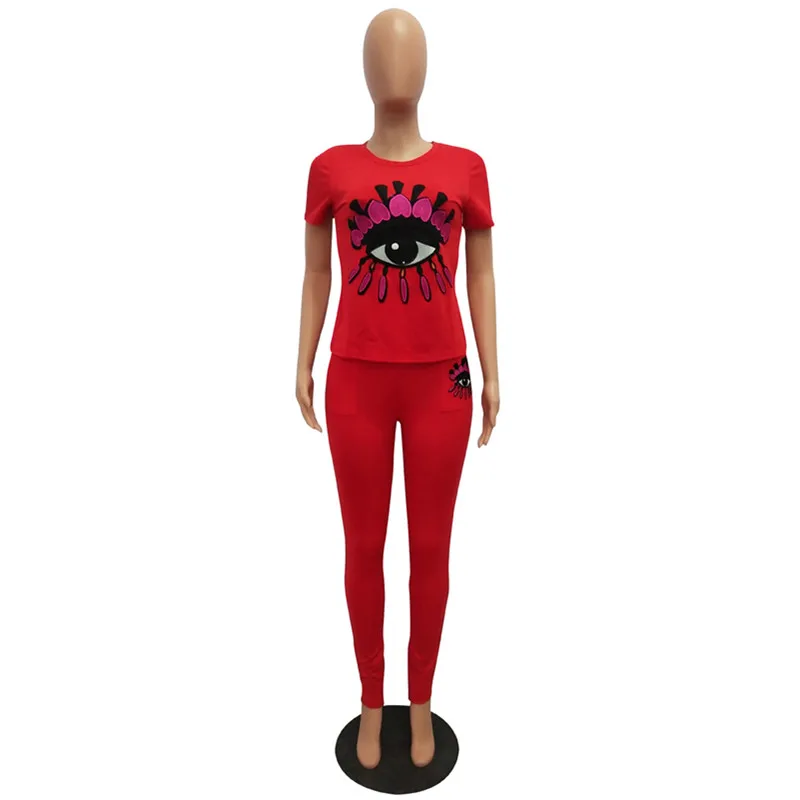 ANJAMANOR Eye/повседневный комплект из двух предметов с вышивкой топ и штаны летние