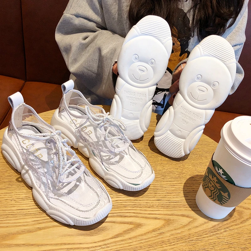Брендовые весенние трендовые женские прозрачные кроссовки на толстой подошве