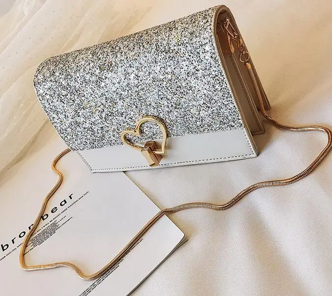 Sequin white Люксовый бренд квадратный мешок 2109 новые модные высокое качество из искусственной кожи Для женщин дизайнерские сумки цепочка цепочек плеча сумки - Цвет: Sequin white