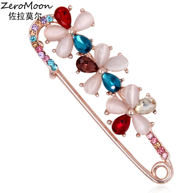 

Elegance Crystal Rhinestone Opal Flower Brooch Animal Safety Pin Unisex Scarf Clasp Clip Garment Accessory Fashion Jewelry