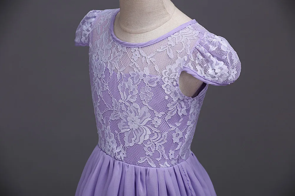 Designer Children Clothing Lace Net Dress New Long Chiffon Formal Party Ball Turquoise Peach Grey Light Purple Evening Gown Girl