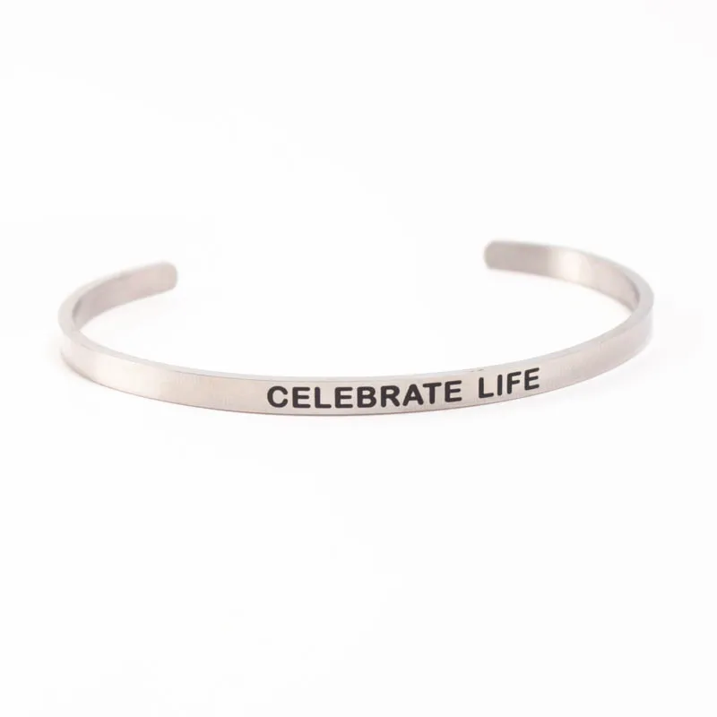 CELEBRATE LIFE Браслет с мантрой из нержавеющей стали, вдохновляющие браслеты Prosecco queen, подарок для женщин - Окраска металла: CELEBRATE LIFE