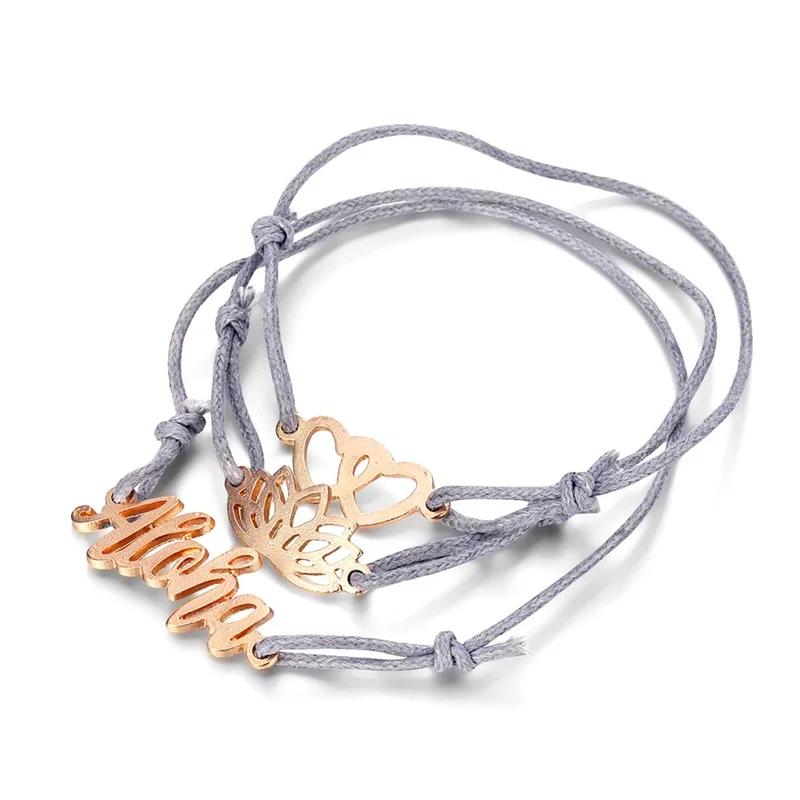 FNIO Bohemian Braided Bracelet Letter Double Love Lotus Set Three-Piece for Women's Jewelry Hot Sale Fashion Girl | Украшения и