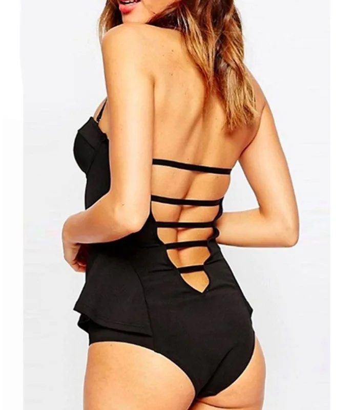 2018 Sexy one-Piece Swimsuit Bathing Suit Skirt Border Pattern Solid Bandage Swimwear White Black Swim Suits | Спорт и развлечения