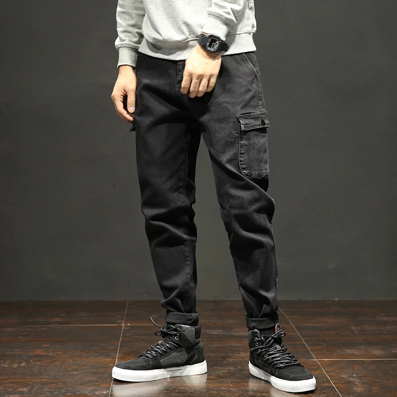 Мужские джинсы со средней талией повседневные свободные с боковыми карманами