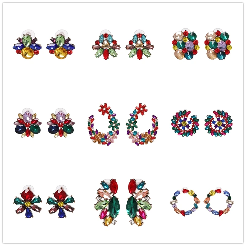 Женские серьги гвоздики с этническим кристаллом JURAN простые в стиле бохо