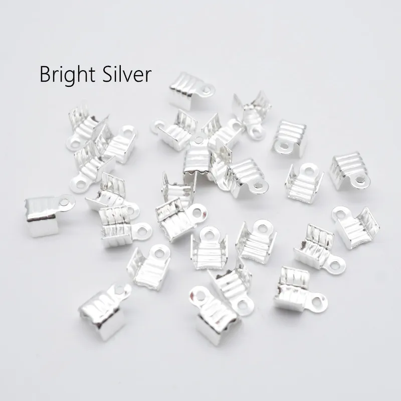 100pcs silver 100 шт., железные загибы, концы шнура, ювелирное изделие для 3 мм, 4 мм, 5 мм, толстая кожа, ювелирное изделие HK064 - Цвет: 100pcs silver