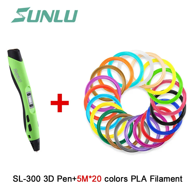 Green Pen 100m PLA SUNLU 3D умное Рисование печать Ручка включает 3 м PCL нити 3D печать Ручка Поддержка PLA/ABS/PCL нити как подарок на день рождения - Цвет: Green Pen 100m PLA