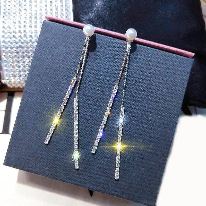 silver color Модные длинные висячие серьги для женщин массивные стразы серьги-подвески ювелирные изделия - Окраска металла: silver color