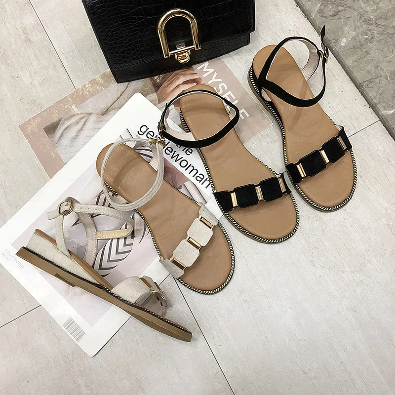 Женские сандалии на плоской подошве новые летние женские замшевые Повседневная