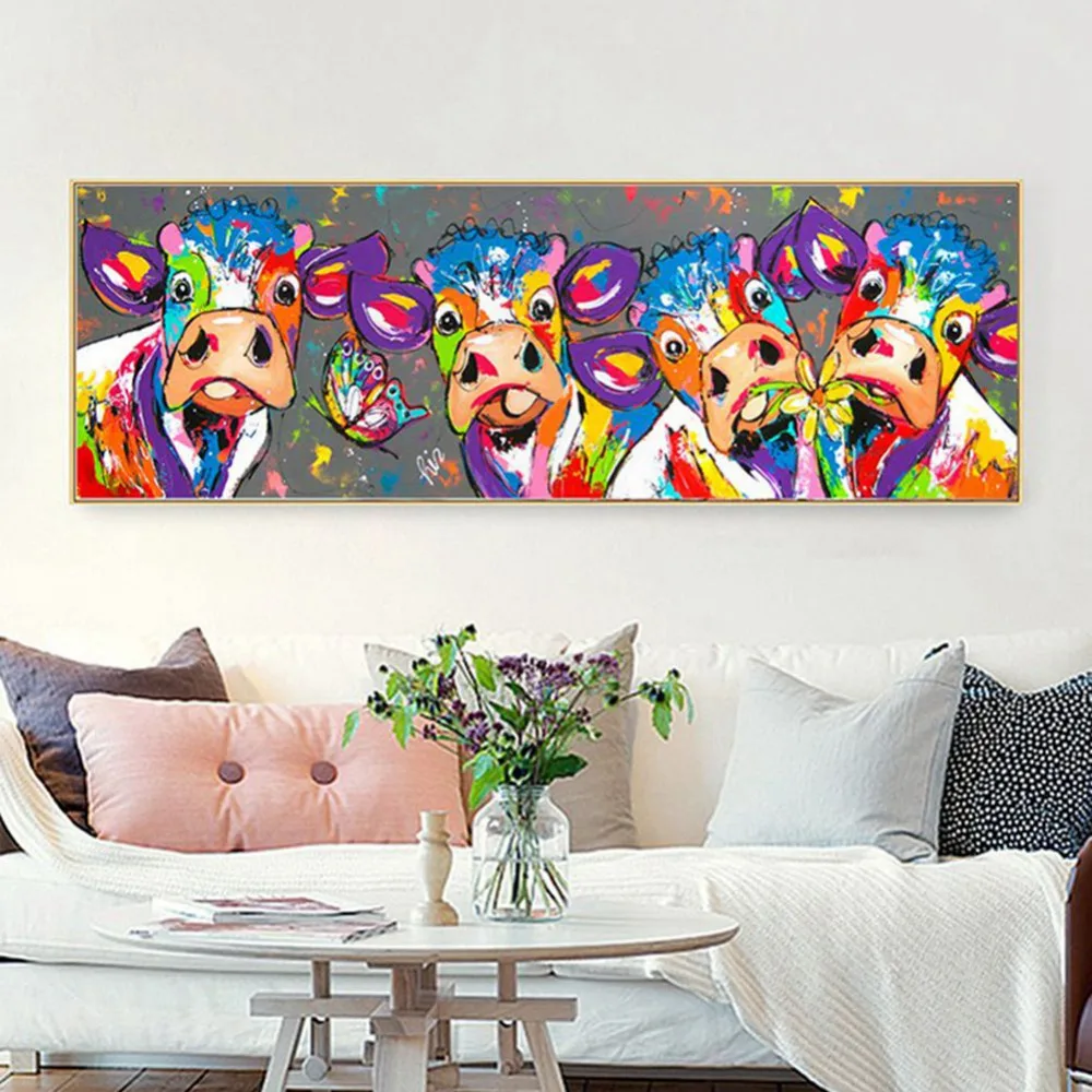 Красочные картины маслом настенные для гостиной украшения Милая корова