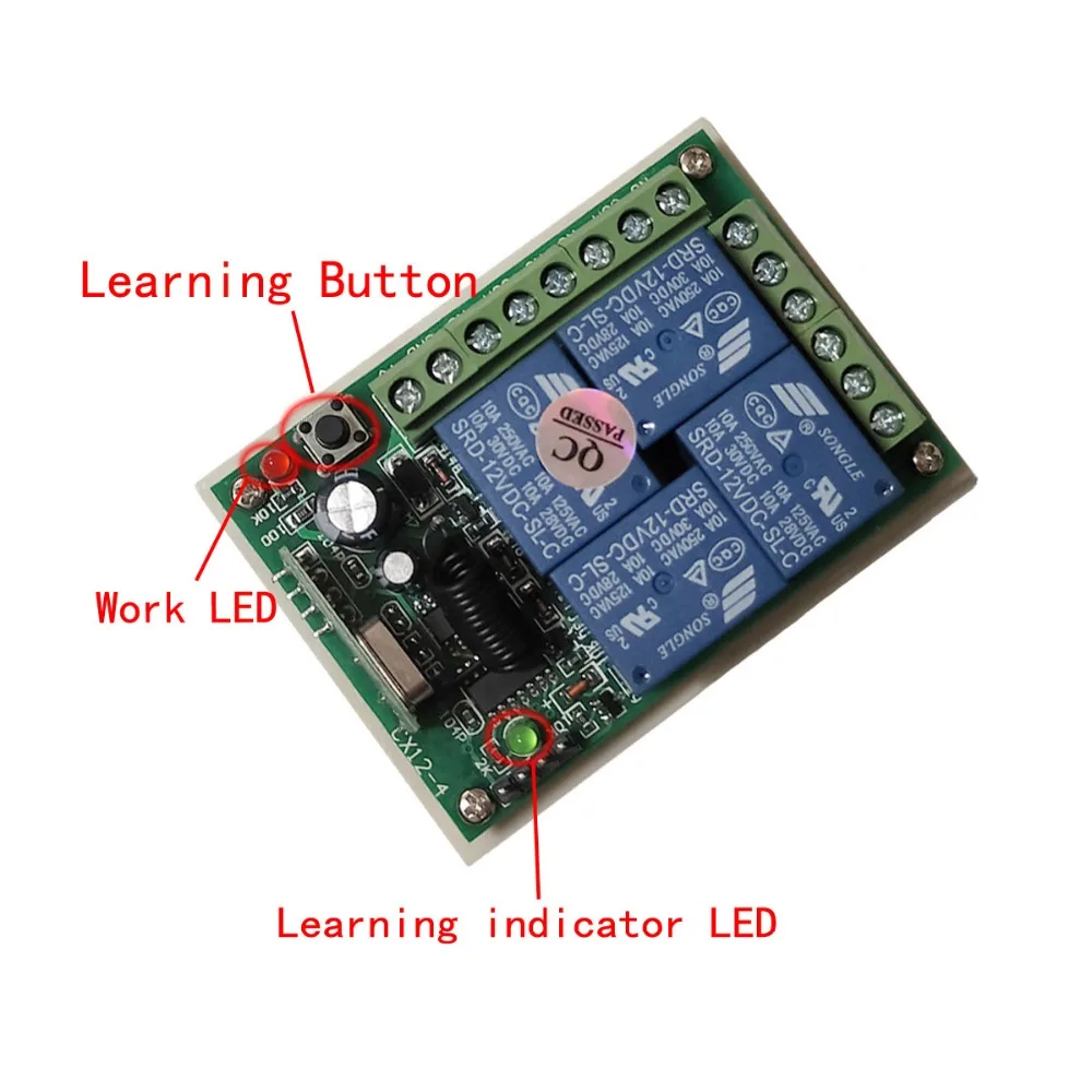 DC 12V 24V 4 CH каналы 4CH RF беспроводной ресивер передатчик совместим с 315 / 433