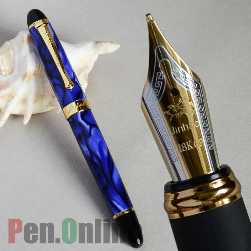 JINHAO X450 Королевского синего цвета мрамора и золотистого перо с широким основанием