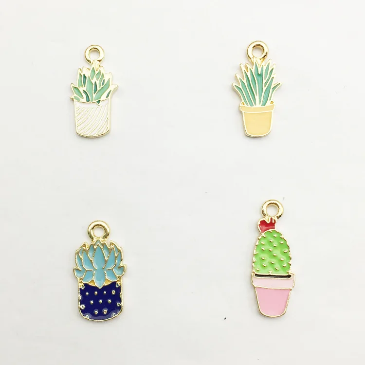 10 шт. DIY Золотой Металл Эмаль цвет суккуленты в горшке кактус Завод Подвески
