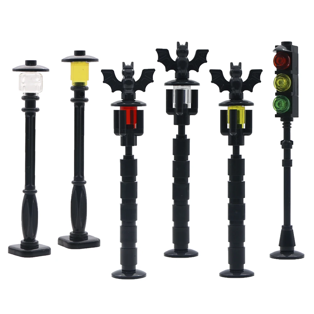 

MOC City Street Light Buildings Blocks Lamp Post Traffic Light Road Park Accessories Building Bricks Education Toys For Children