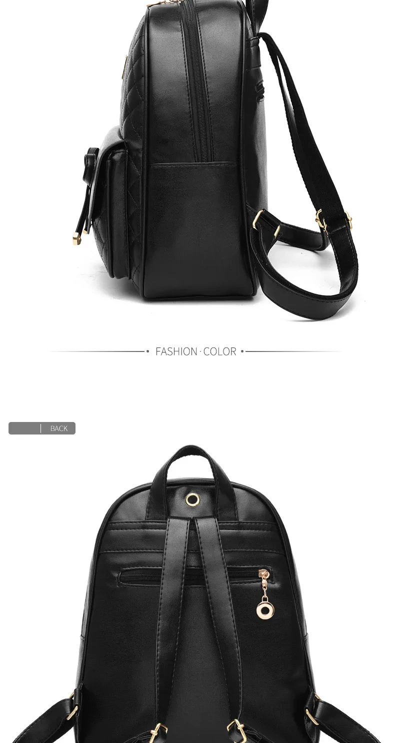SWDF Women's Backpack Fashion Black PU Leather Backpack Women's Shoulder Bag Small Backpack Girls' Bags Mother and Daughter Bags