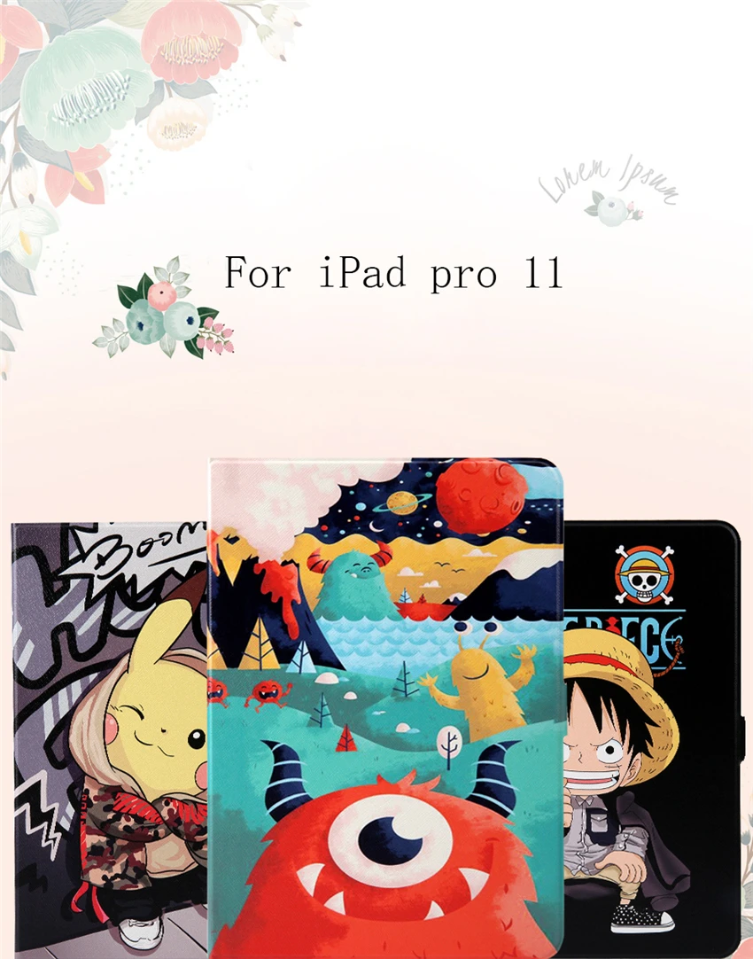 Чехол для iPad Pro 11 Smart Tablet Fundas из искусственной кожи с красочным принтом, тонкая защитная подставка для iPad pro 11