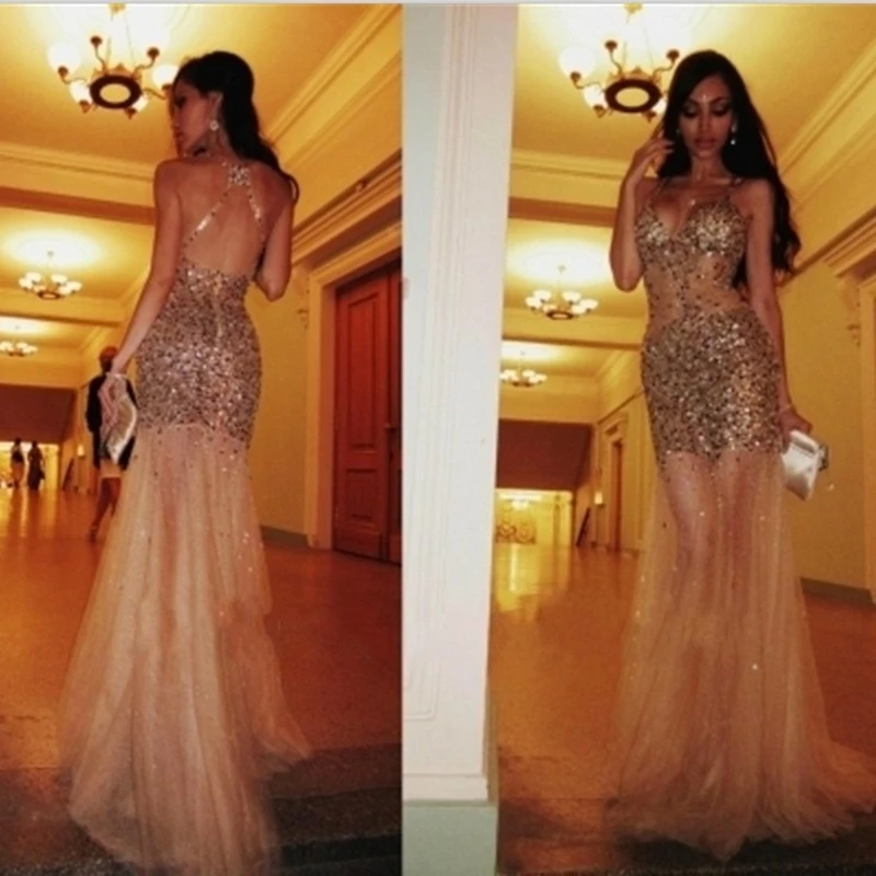 Лидер продаж 2017 Новое поступление платье русалка длинное вечернее с кристаллами