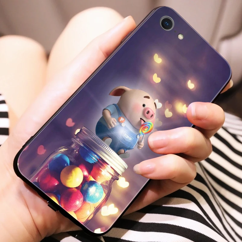 Mofi умный светодиодный светящийся чехол для телефона для Apple iPhone 7 8 Plus чехол s задняя крышка чехол с животными роскошный Силиконовый Модный мультяшный поросенок