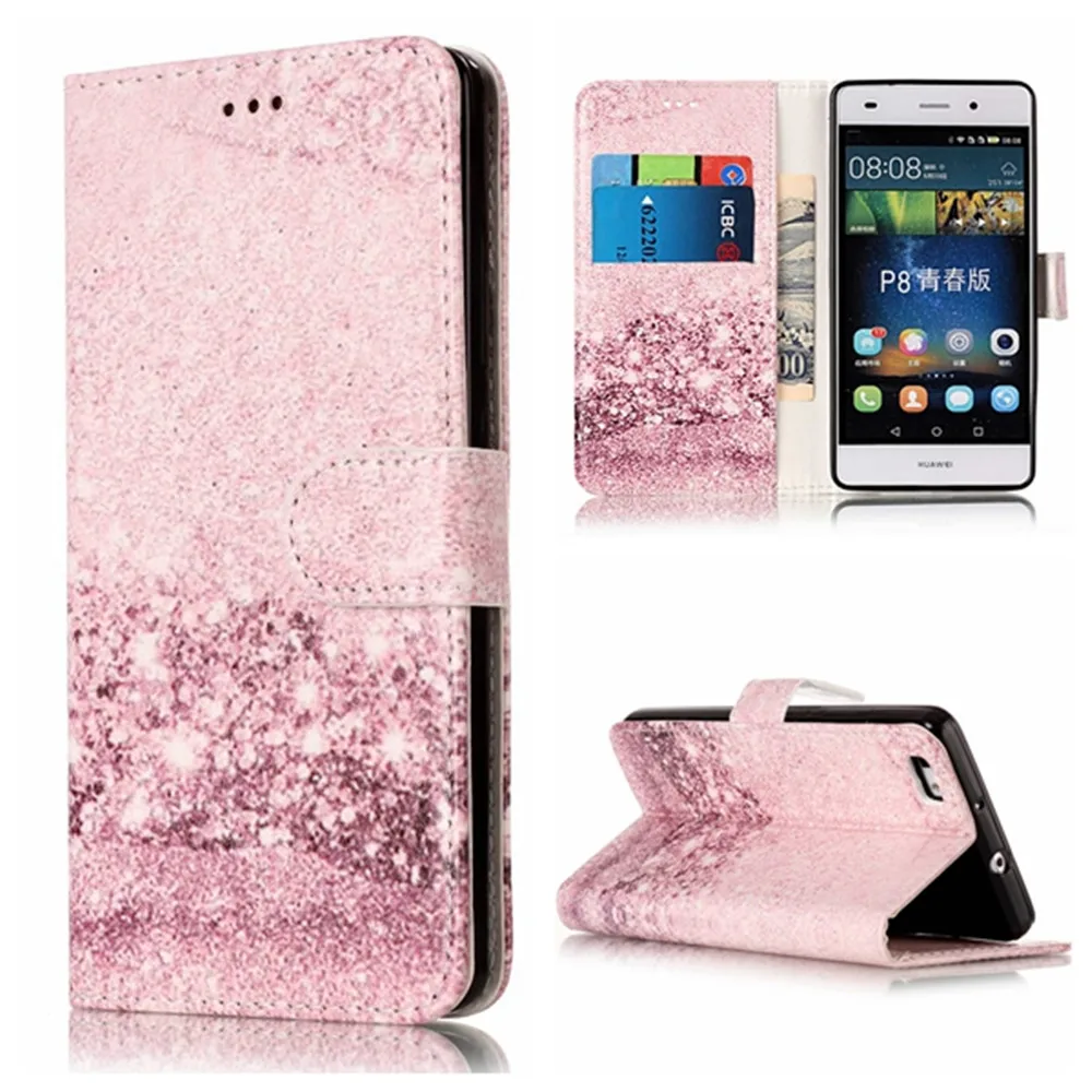 Для Huawei P9 Lite Чехлы Etui для P8Lite 2017 Coque под мраморную текстуру розовый кожаный