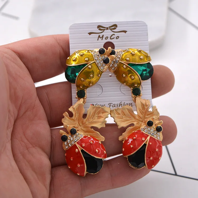 Женские серьги божья коровка длинные в стиле барокко без проколов 2017|earrings for|earrings