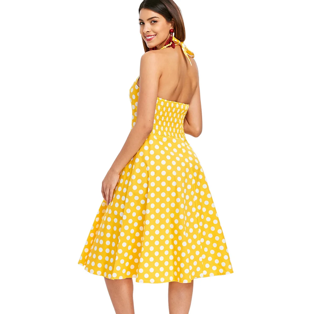Wipalo Plus Size 5XL Women Summer Dress Vintage Yellow Polka Dot A Line Party Casual Cotton Halter Dresses Female Vestidos|Женские