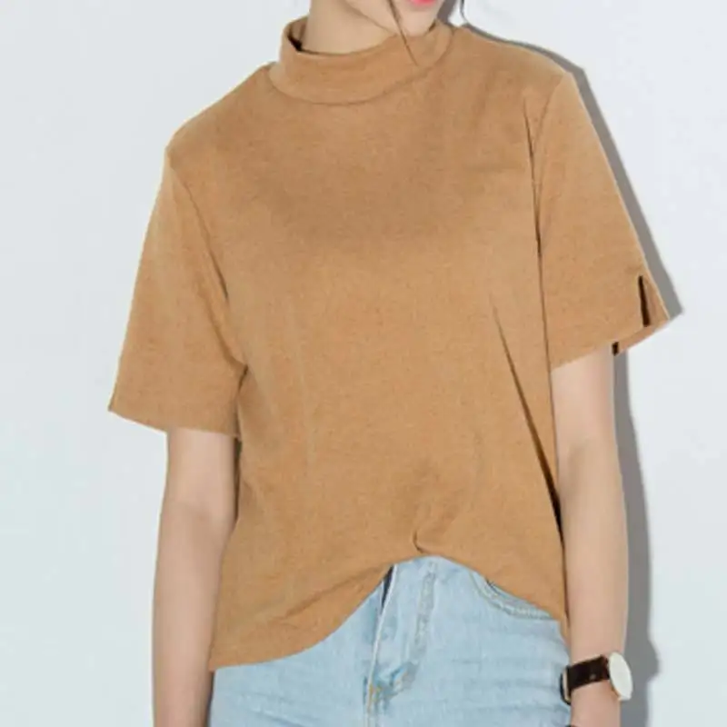 

New Fashion Summer Korean Style All-match Solid Turtleneck Short Sleeve Women T-shirt Female Shirt Fresh Color Women Tops
