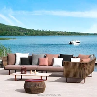 outdoor patio aluminum leisurel furniture chat set porch sectinal seating weather resistant manual weaving sofa set