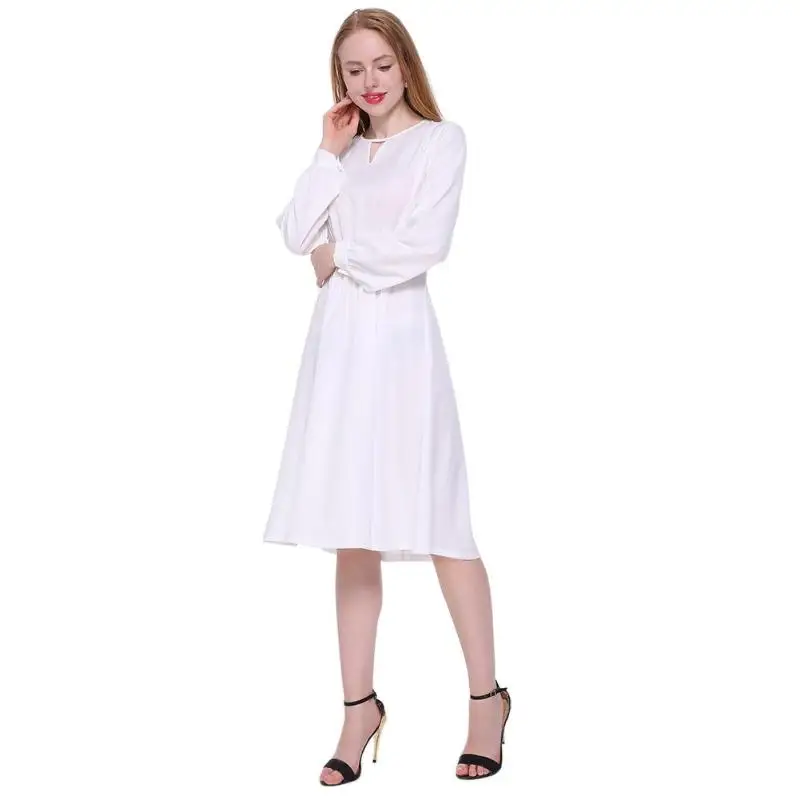 Autumn Winter Long Sleeve Casual Dresses Girl Women 2018 Puff Blue White Pink Midi Party Swing Dress Clothes | Женская одежда
