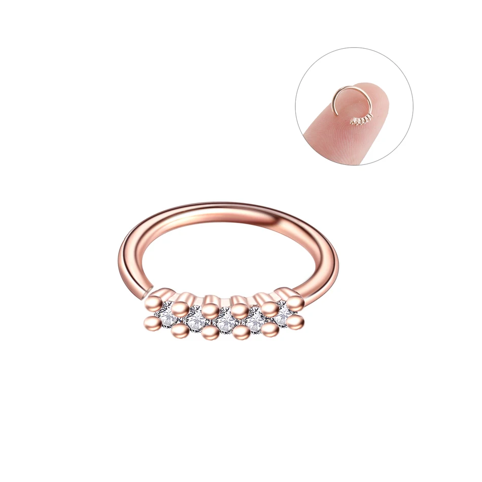 Rose Gold 1 шт., 20 г, латунные кольца-кольца для носа с кристаллами, настоящие пирсинг, Спиральные серьги, кликер, Daith Rook, серьги козелок, пирсинг, ювелирные изделия - Окраска металла: Rose Gold