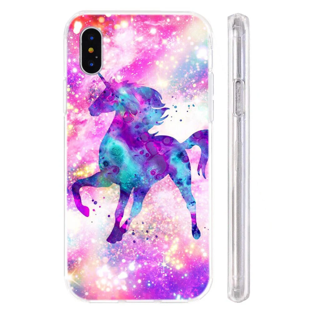 Мягкий чехол для телефона iPhone 6 7 8 XS Max чехлы из ТПУ цветной с рисунком единорога
