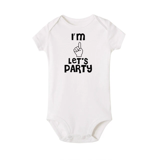 

Cotton Newborn Baby Girl Boy Short Sleeves Let's Party Letter Print Bodysuit Jumpsuit