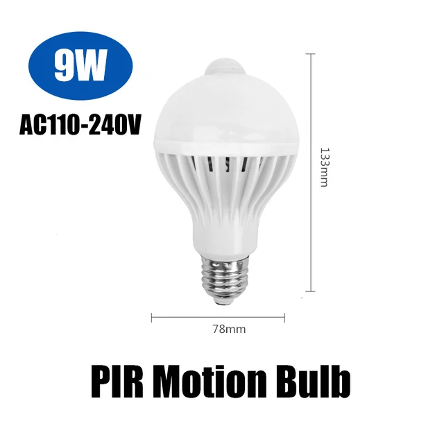 9W E27 Motion Sensor Движения PIR Светодиодная лампа с датчиком E27 лампа 5 Вт 7 Вт 9 Вт 110 В 220 В СВЕТОДИОДНЫЙ Свет Индукционная лампа лестница Прихожая ночник лампы для коридора - Испускаемый цвет: 9W E27 Motion Sensor