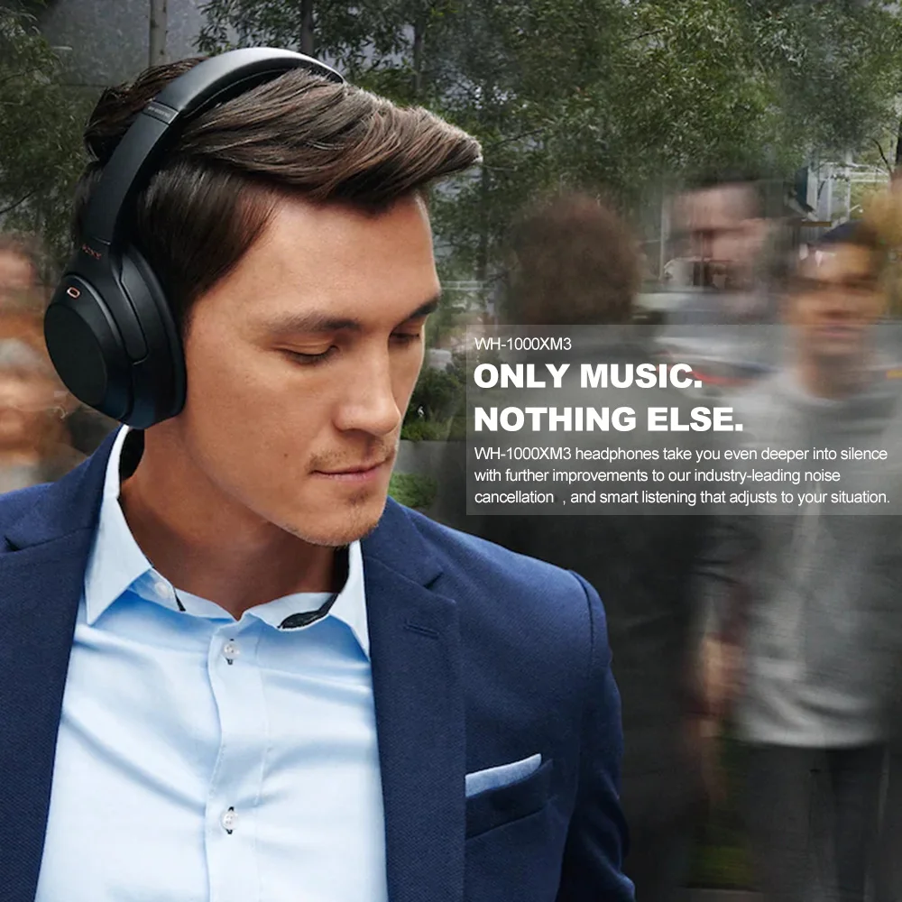 Беспроводные bluetooth-наушники SONY WH-1000XM3, накладная гарнитура, интеллектуальная шумоподавляющая NFC сенсорная панель, громкая связь