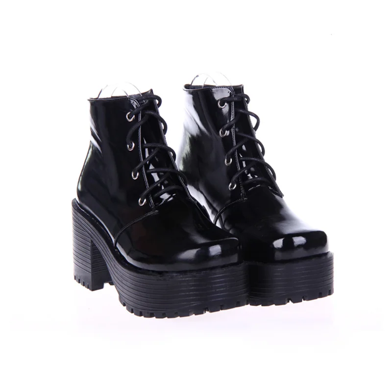 PL Black 8cm Japanese Harajuku Обувь для косплея обувь на платформе и толстом каблуке белые королевские туфли из матовой кожи на шнуровке - Цвет: PL Black 8cm