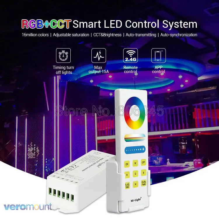 FUT045A DC12V 24 В 15A mi. Светильник RGB+ CCT светодиодный контроллер с 2,4G беспроводной функцией синхронизации дистанционная работа со светодиодной лентой RGB+ CW+ WW