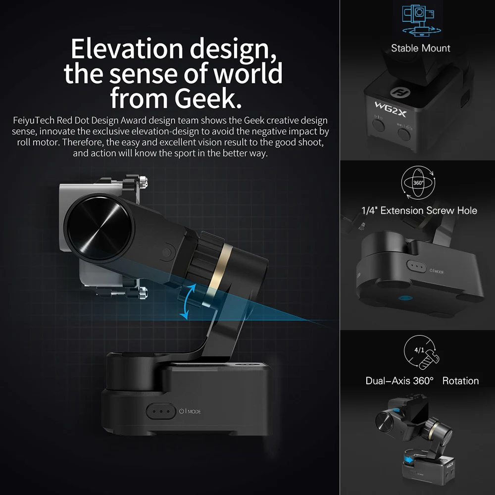 FeiyuTech WG2X 3 оси переносная экшн Камера Gimbal Wi-Fi Управление брызг 360 градусов панорамирование наклон для GoPro героя для Yi 4K
