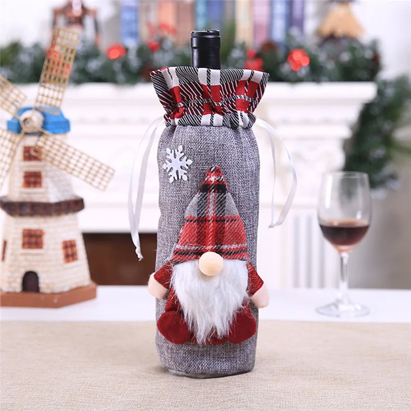 3D grey Santa Бутылки вина шампанского рождественские украшения Санта Клаус сумки подарки держатель год домашний декор - Цвет: 3D grey Santa
