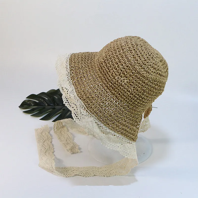 Детские Милые шляпки с бантом ручной работы Соломенная пляжная шляпа полями для